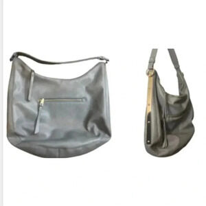 MMS HOBO VEAGAN LEATHER BAG TAUPE GRAY GOLD HARDWARE ZIPPER CLOSURE MEDIUM SIZE